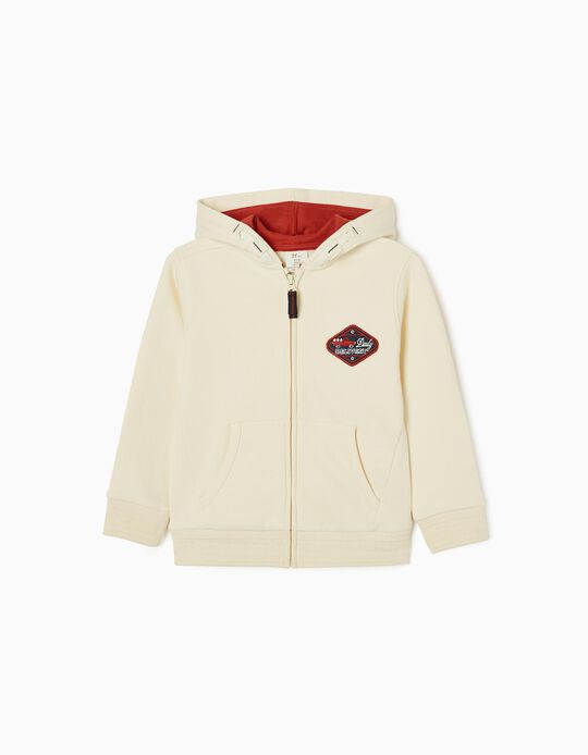 Cotton Hooded Jacket for Boys, Beige
