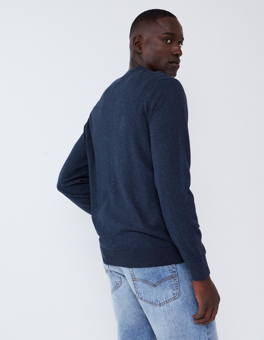 Camisola Com Caxemira, Homem, Azul Escuro