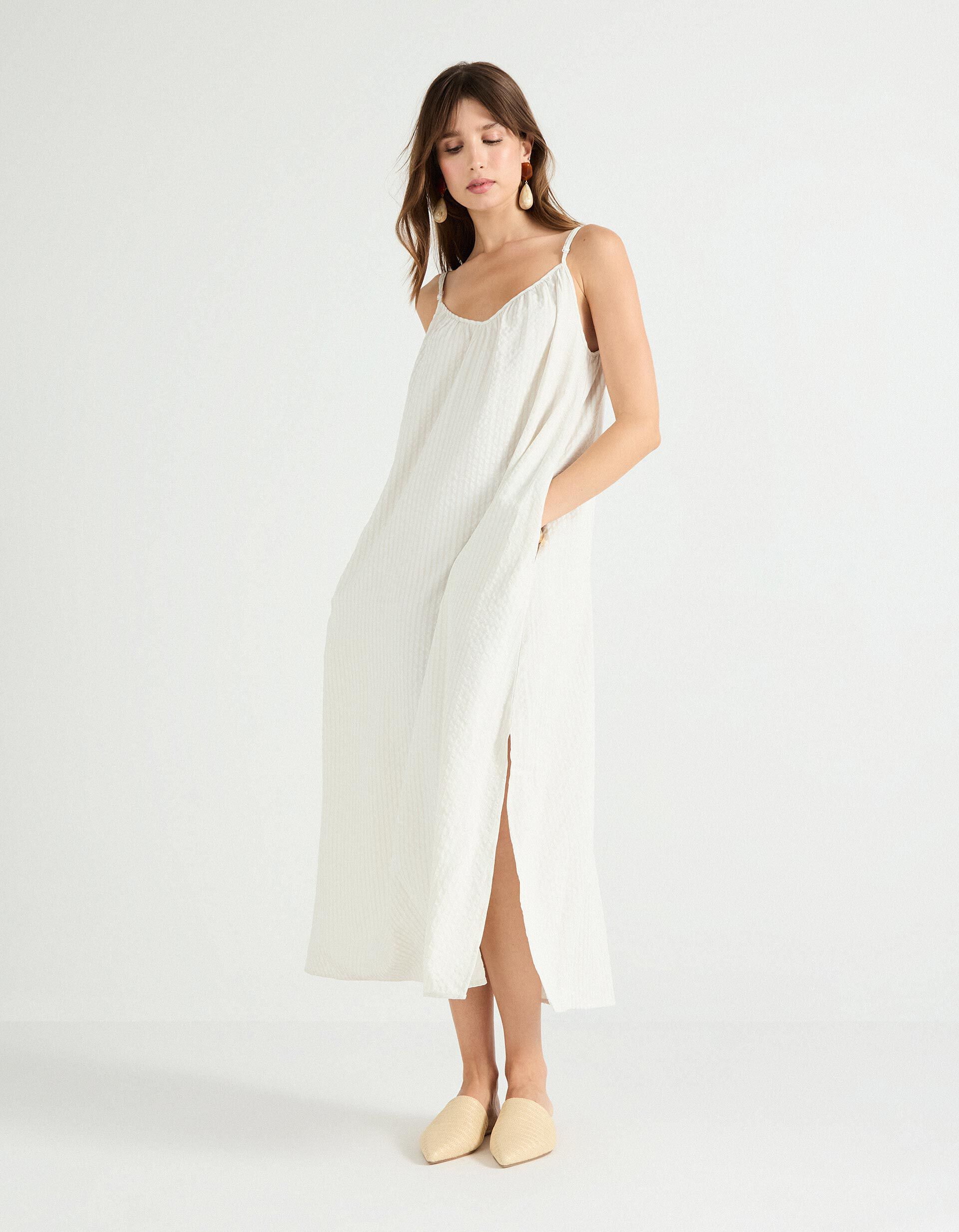 Vestido de Riscas, Mulher, Cru