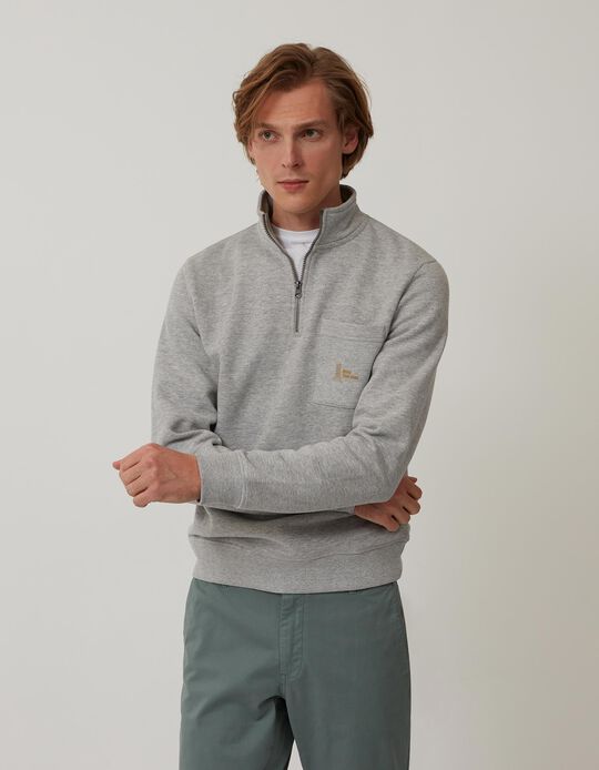 Sweatshirt with Zip, Men, Light Grey