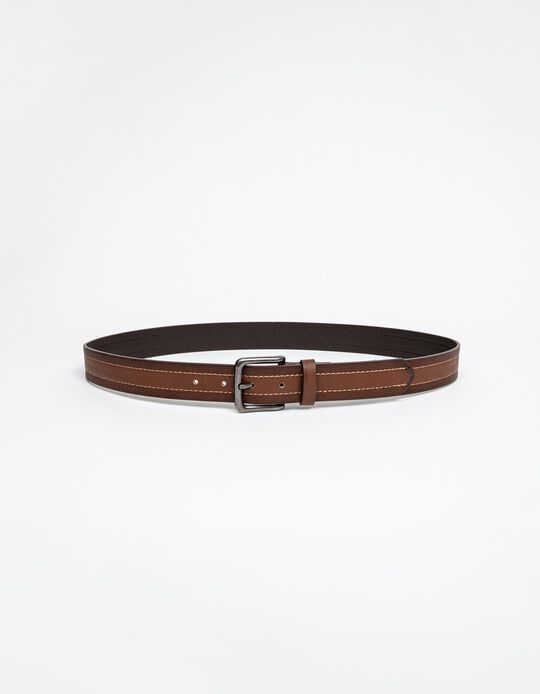 Dual Material Belt for Men, Brown