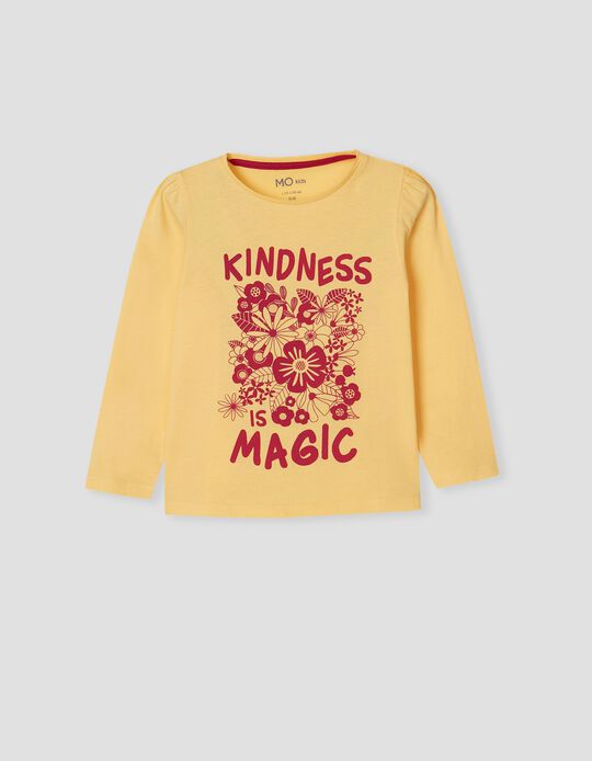 T-Shirt Manga Comprida 'Kindness', Menina, Amarelo