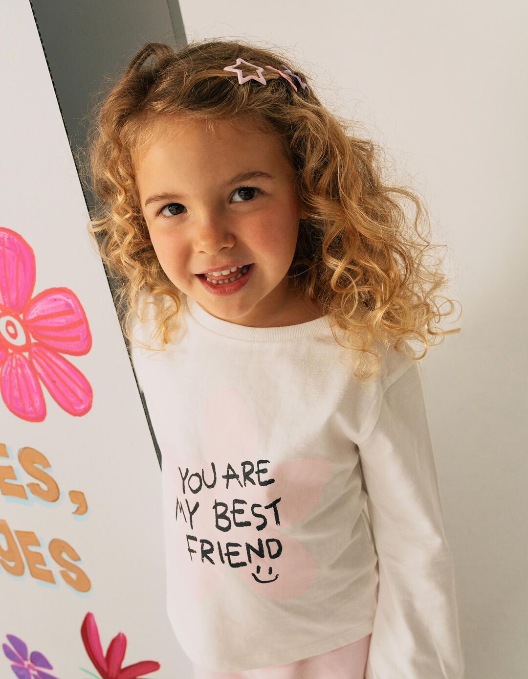 T-shirt Estampada Manga Comprida, Menina, Branco