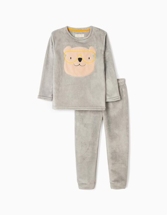 Coral Fleece Pyjamas for Boys 'Cool Bear', Grey
