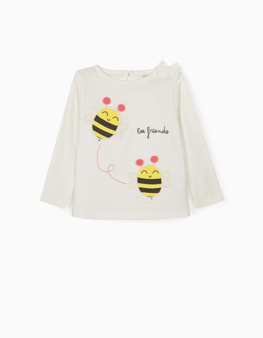 Long Sleeve Top for Baby Girls 'Bee Friends', White
