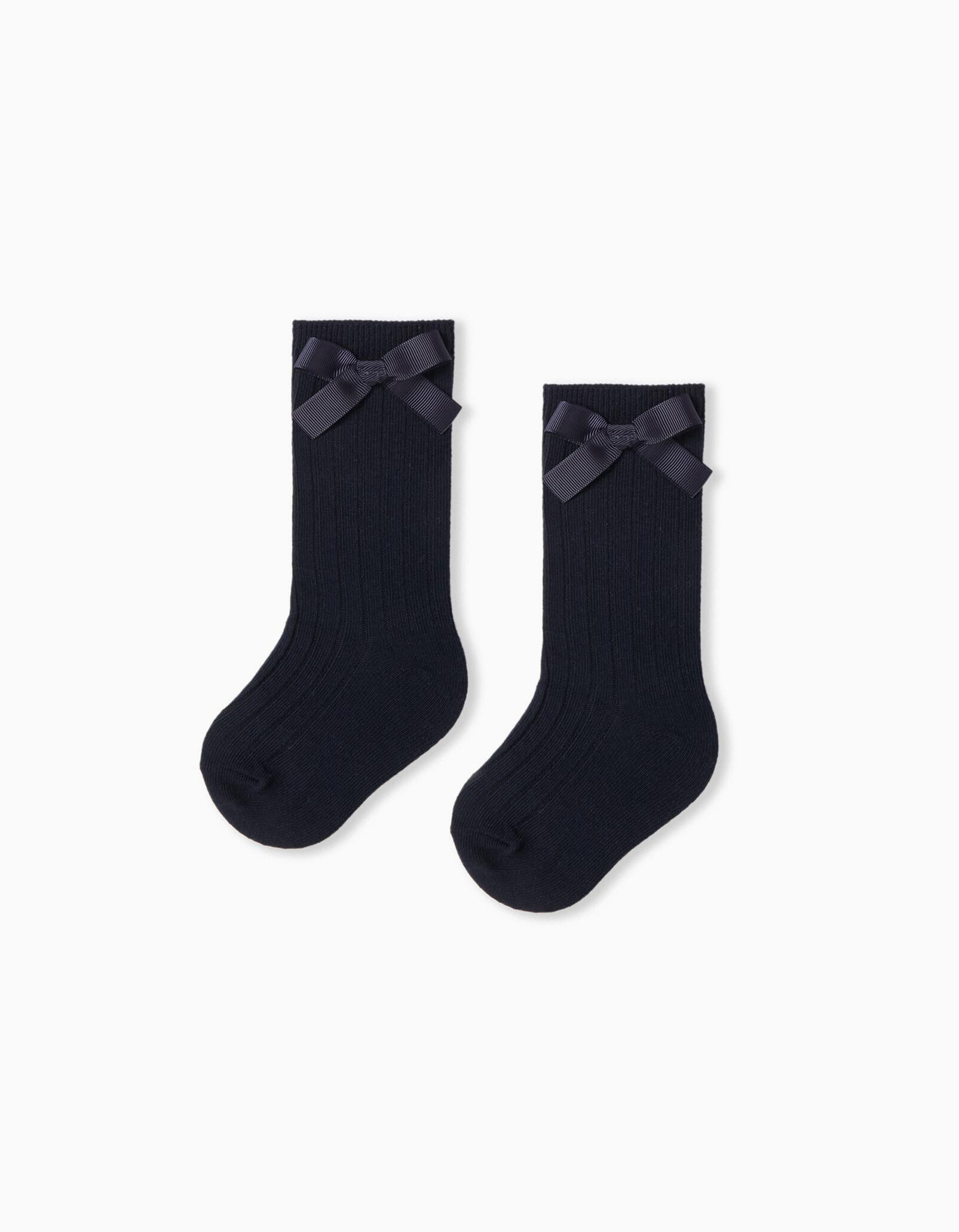 Comprar Online Pack 2 Pairs of High Ribbed Bow Socks, Baby Girl, Dark Blue
