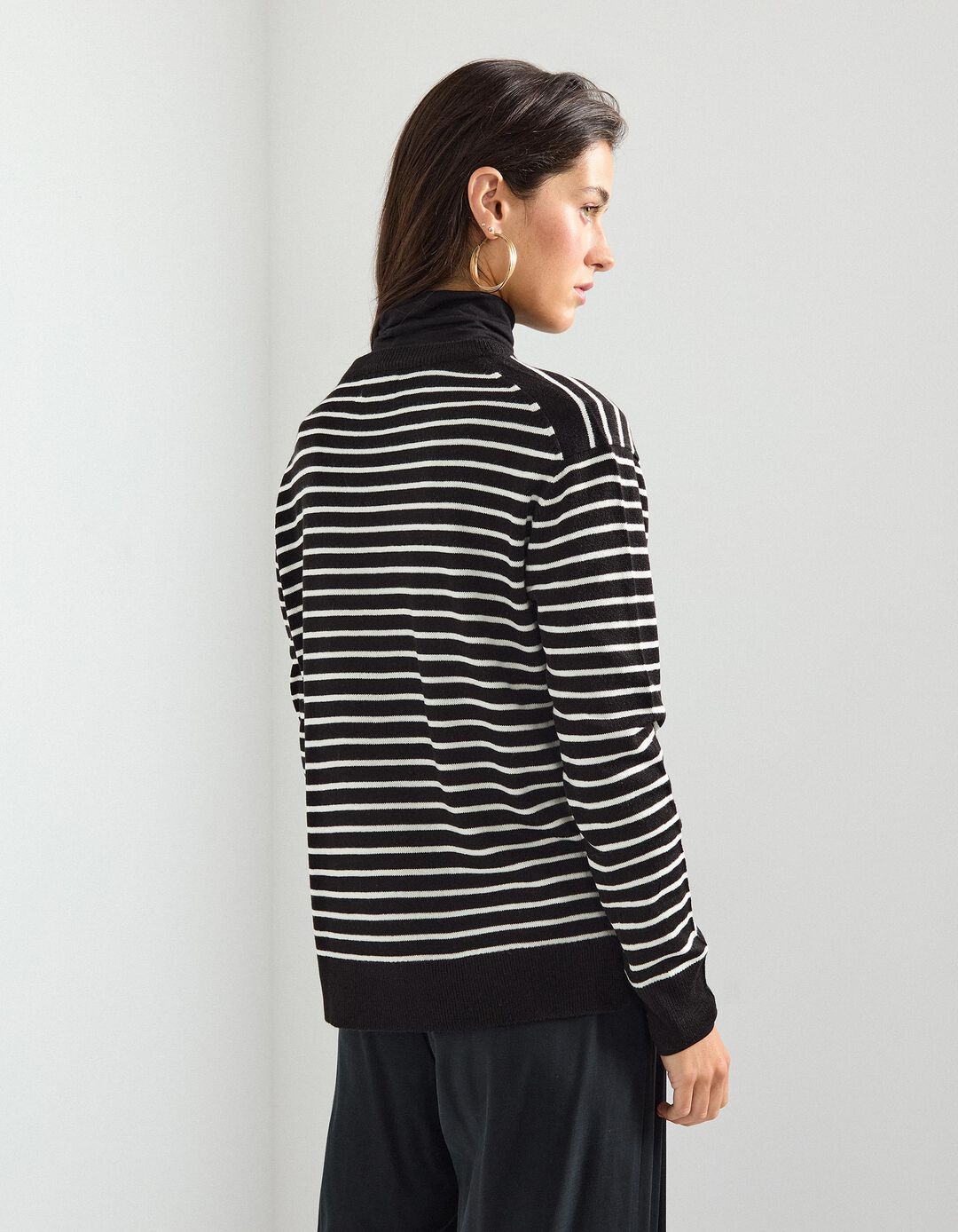 Camisola de Malha com Riscas, Mulher, Preto 