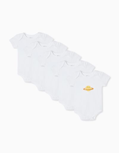 5 Long Sleeve Bodies Pack, Baby Boys, White
