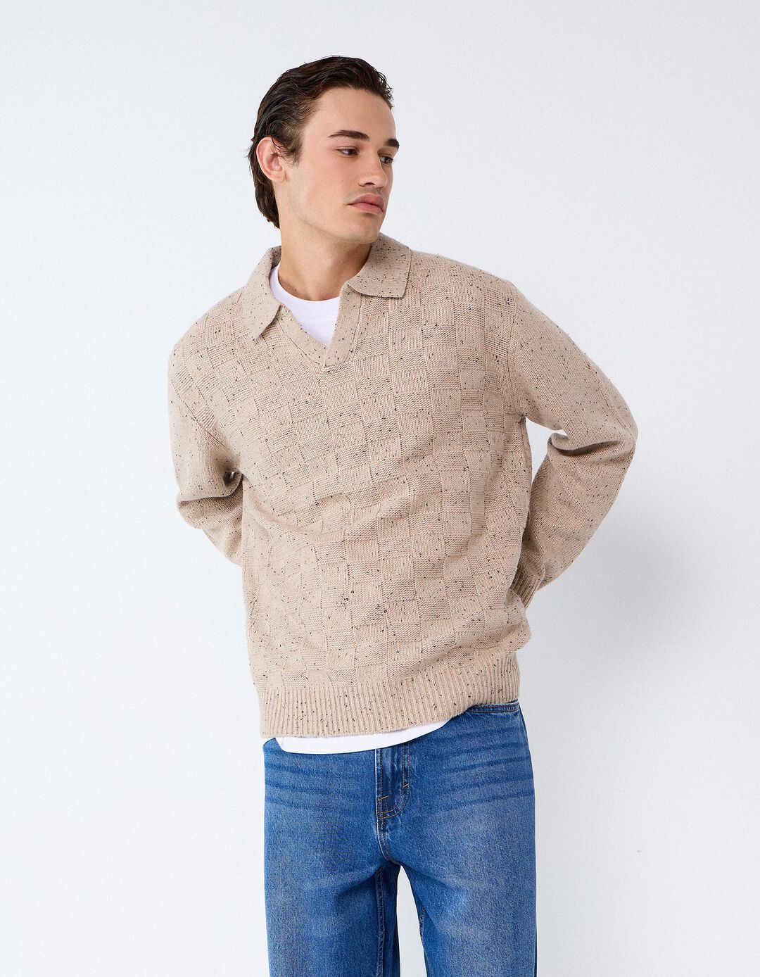 Polo Tricotado, Homem, Bege