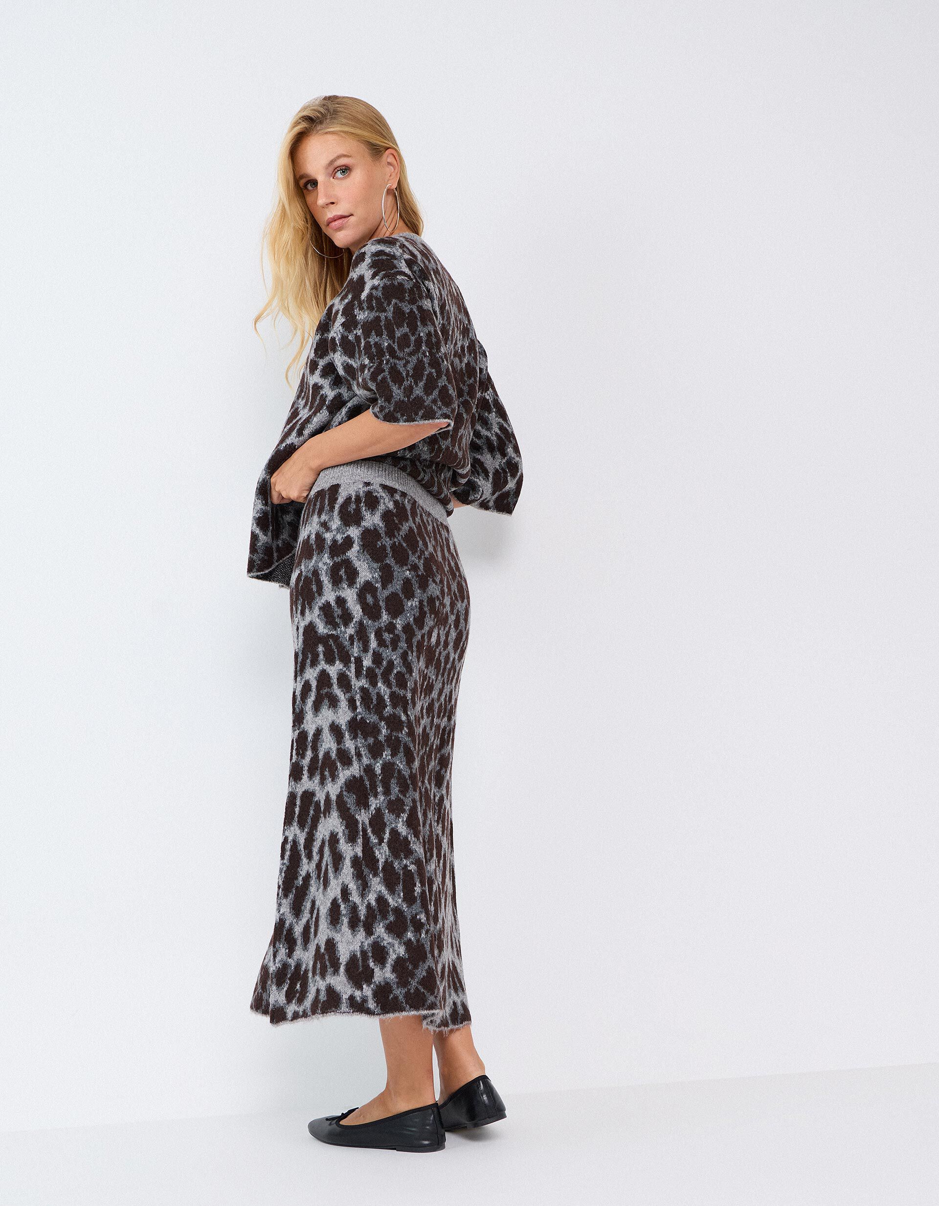 Comprar Online Saia Midi Animal Print, Mulher, Cinzento