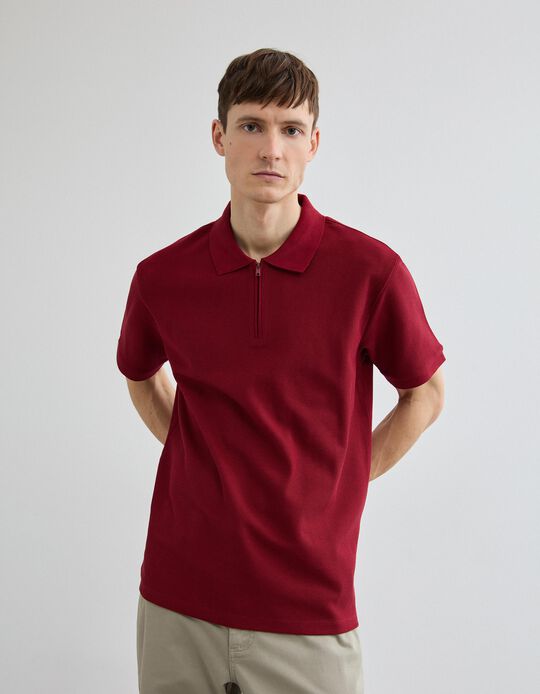 Comprar Online Polo com Fecho, Homem, Vermelho Escuro