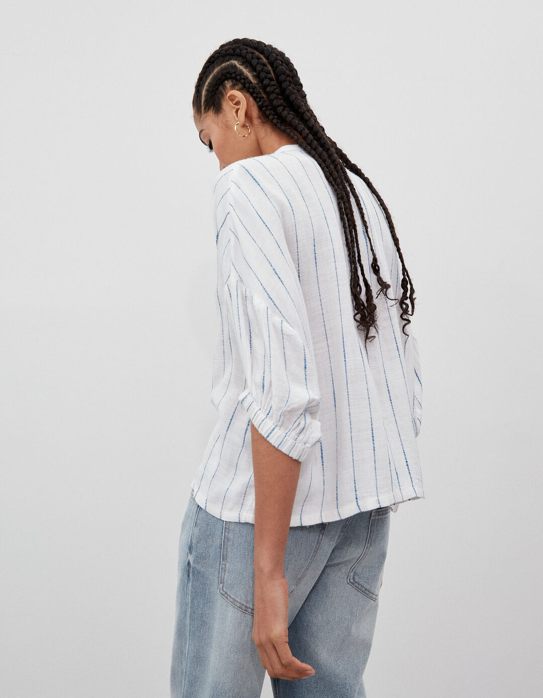 Linen Blend Striped Shirt, Women, White
