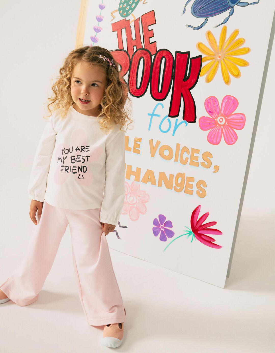 T-shirt Estampada Manga Comprida, Menina, Branco