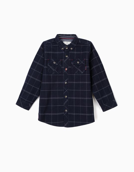 Camisa para Menino Quadrados, Azul Escuro