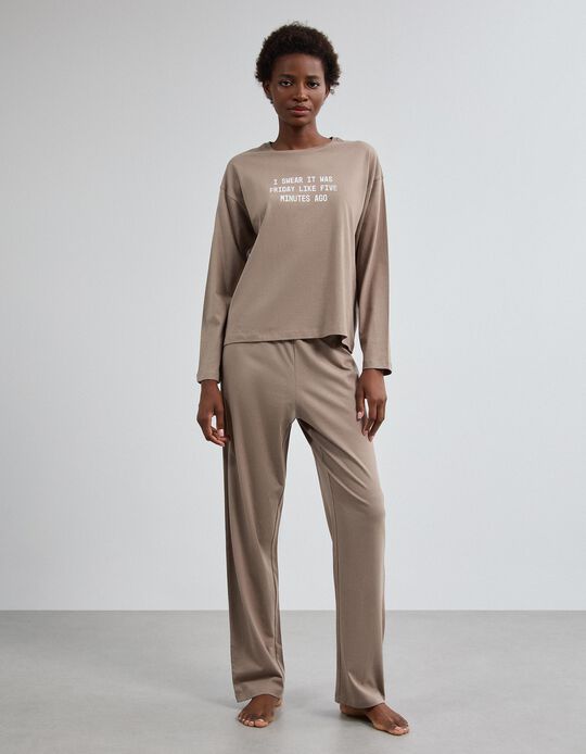 Comprar Online Pijama Jersey Estampado, Mulher, Castanho Claro