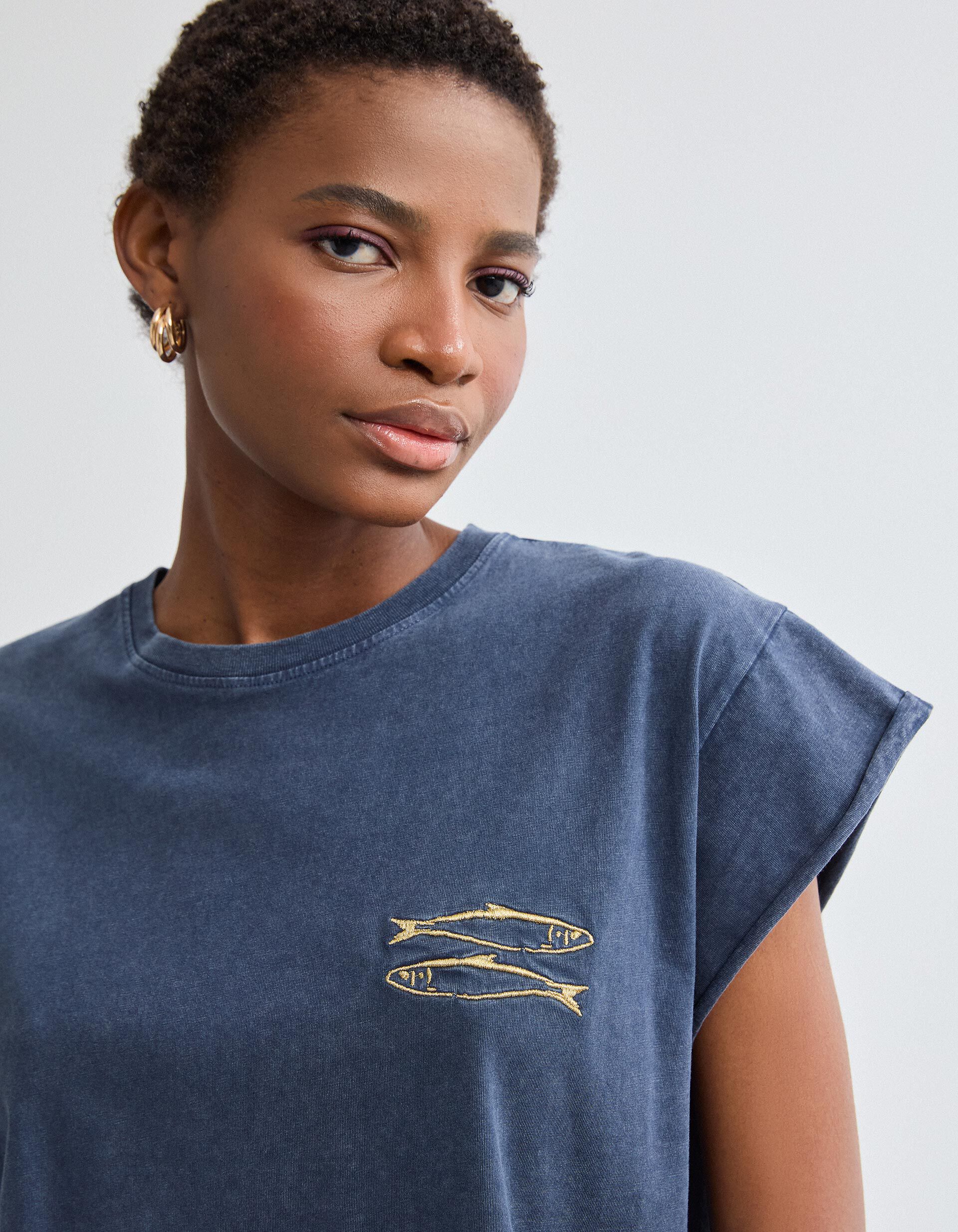 Comprar Online T-shirt Bordado, Mulher, Azul Escuro