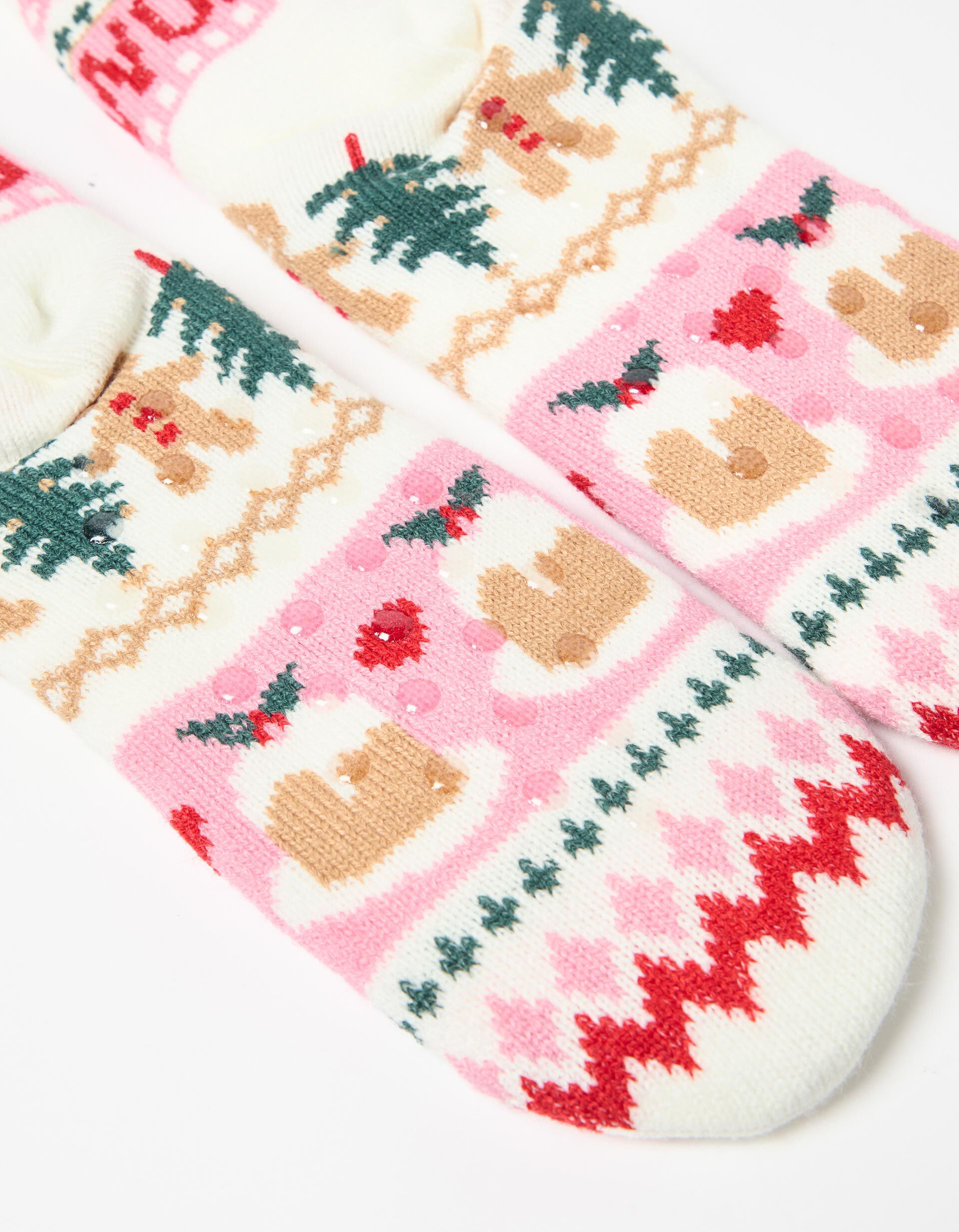 Comprar Online Meias Antiderrapantes de Natal, Mulher, Bege Claro