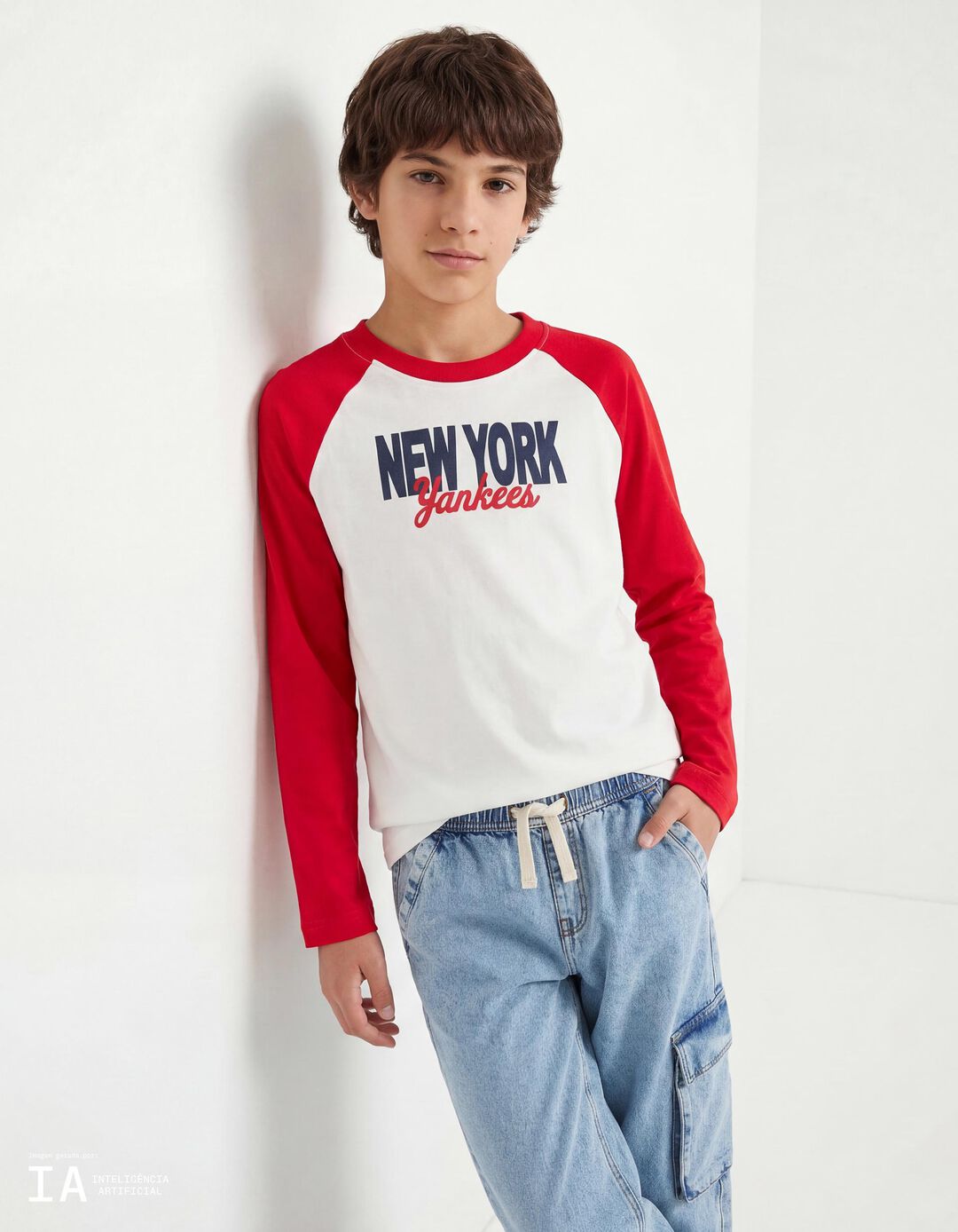 T-shirt Manga Comprida, Menino, Vermelho