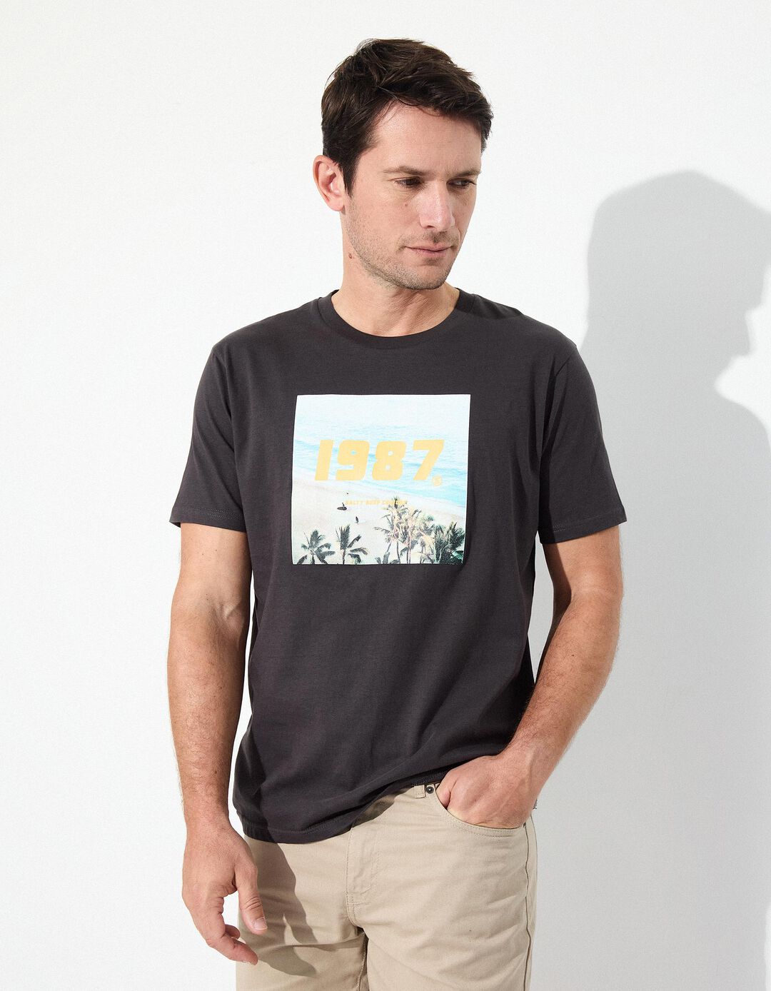 T-shirt Jersey Estampado, Homem, Cinzento Escuro