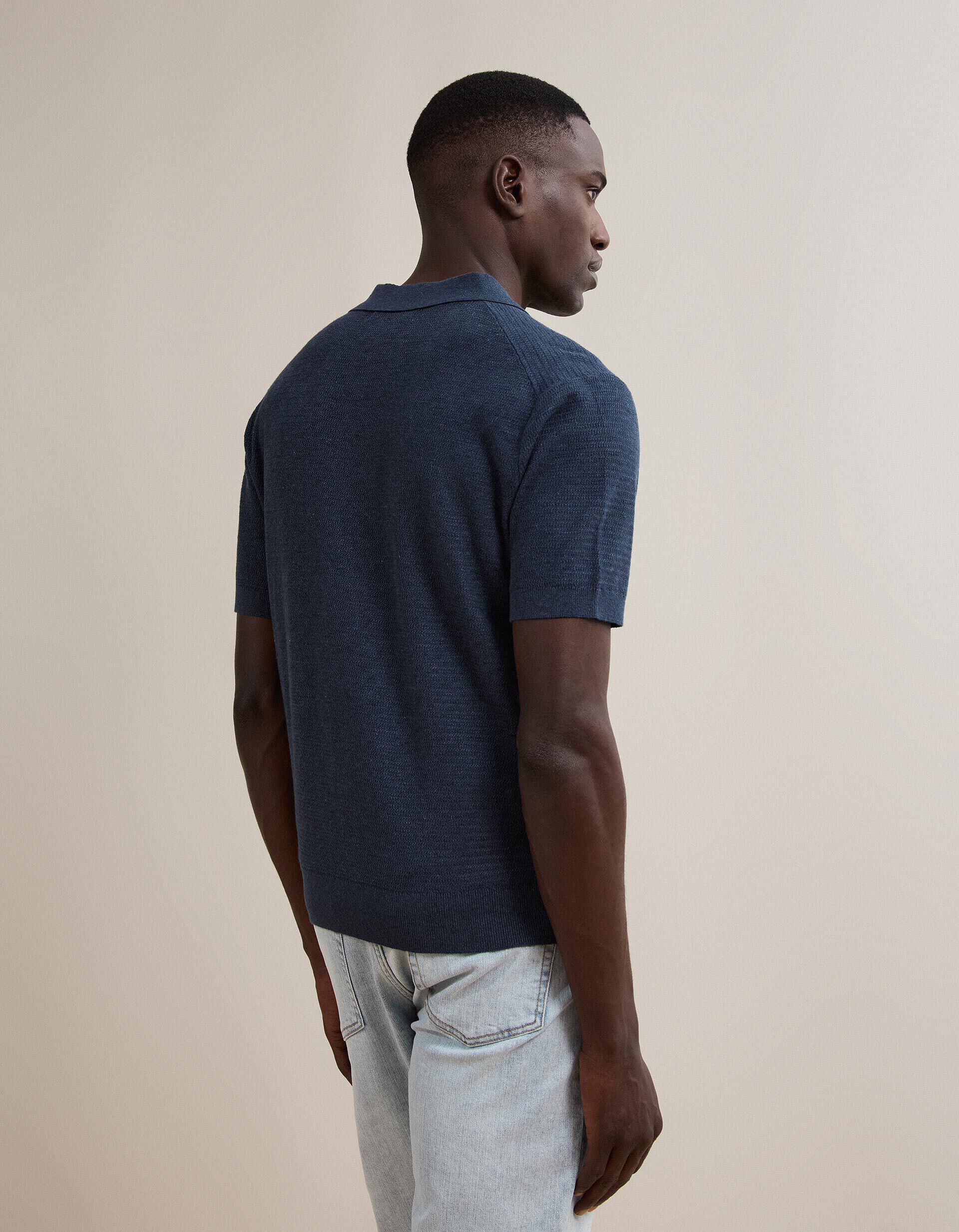 Comprar Online Polo De Malha Tricotada Com Linho, Homem, Azul Escuro
