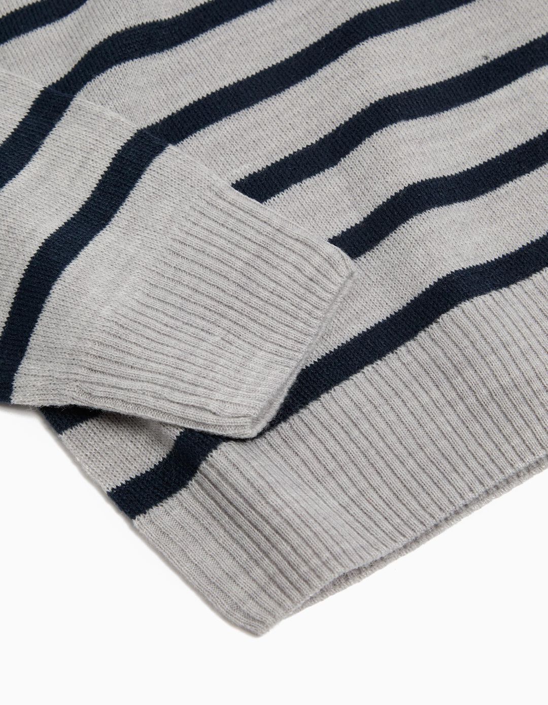Camisola de Malha Riscas, Menino, Cinzento Claro