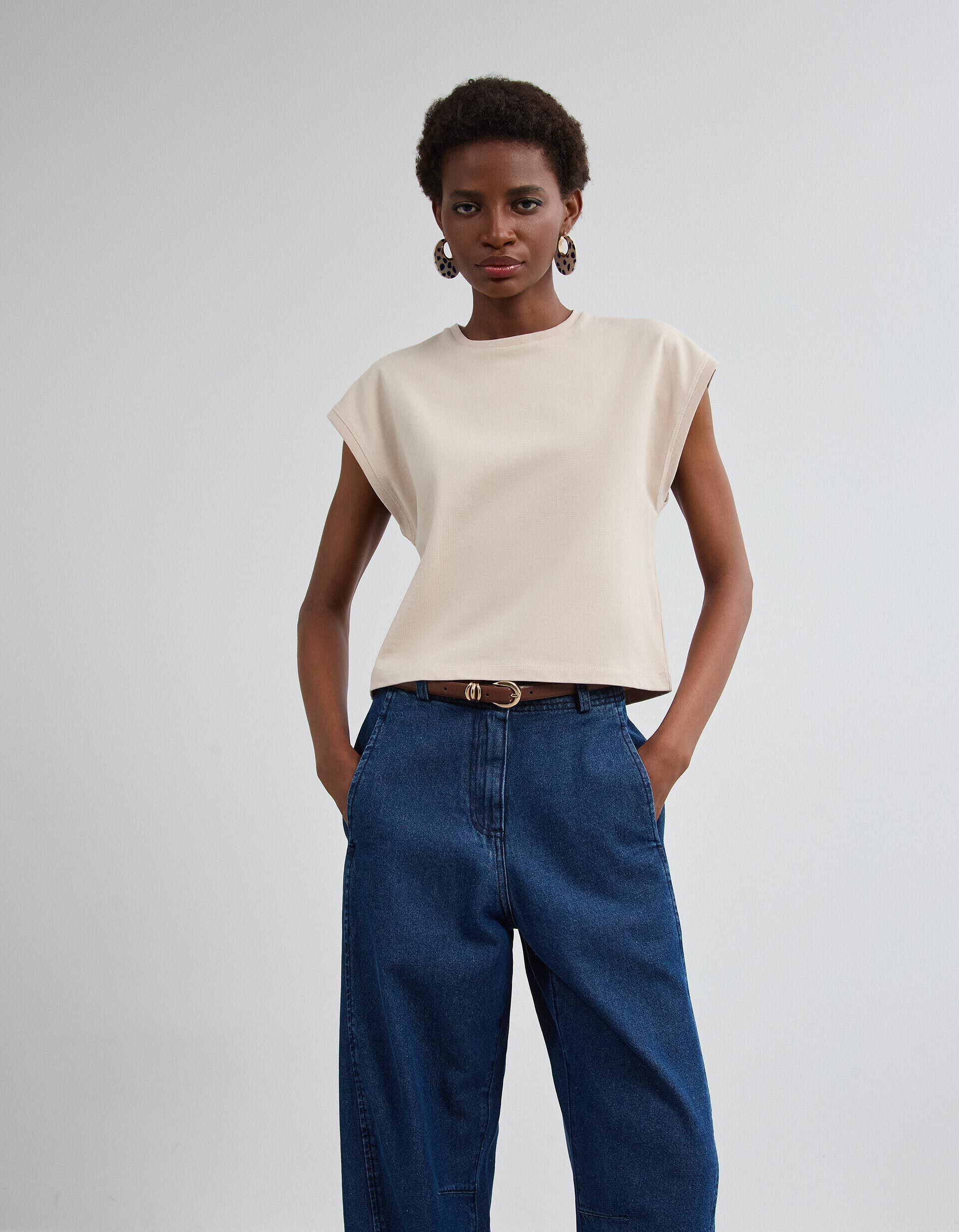 Comprar Online T-shirt Cropped, Mulher, Bege