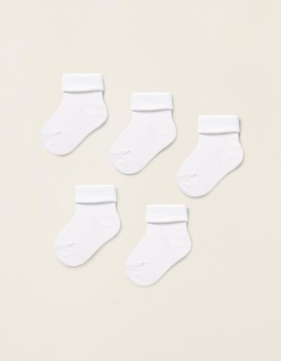 5-Pack Pairs of Socks with Turndown for Baby, White