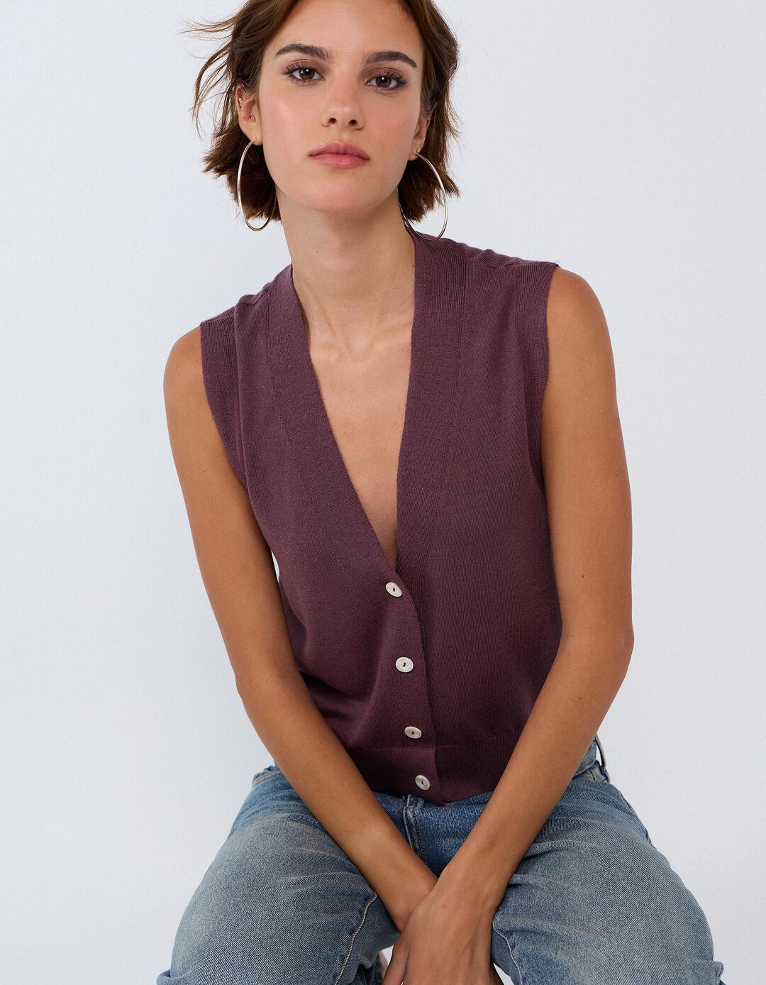 Colete Com Caxemira, Mulher, Roxo Escuro