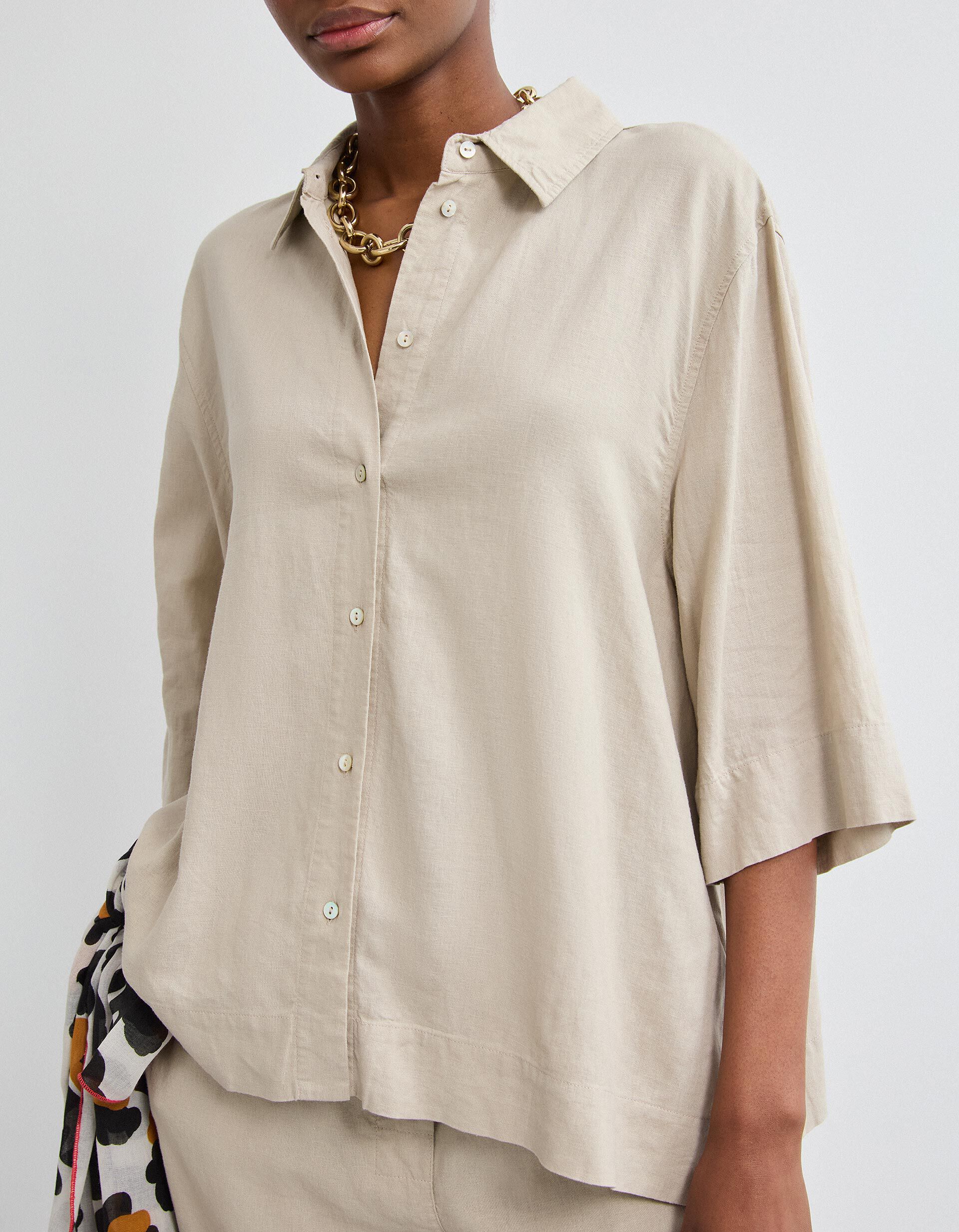 Comprar Online Camisa com Linho, Mulher, Bege