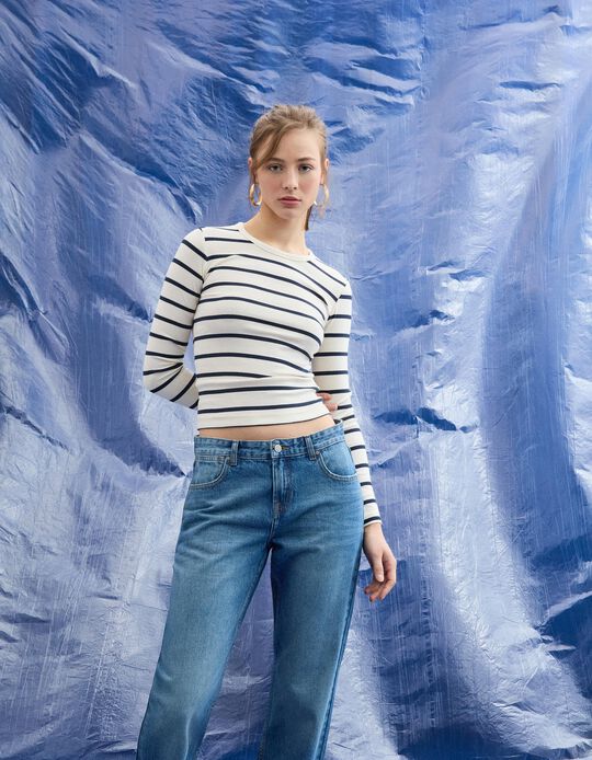 Comprar Online T-shirt Manga Comprida, Mulher, Bege Claro