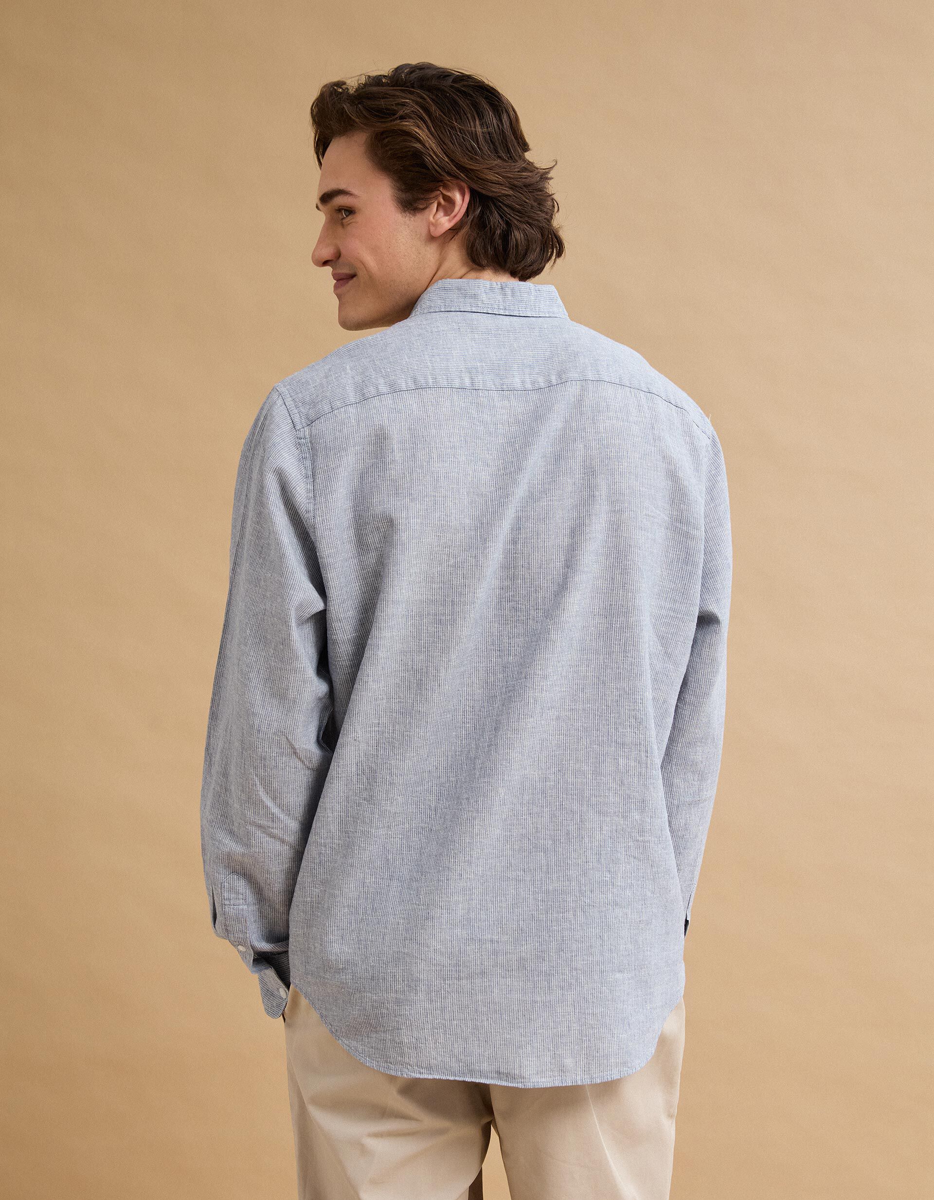 Comprar Online Camisa Riscas com Linho, Homem, Azul Escuro