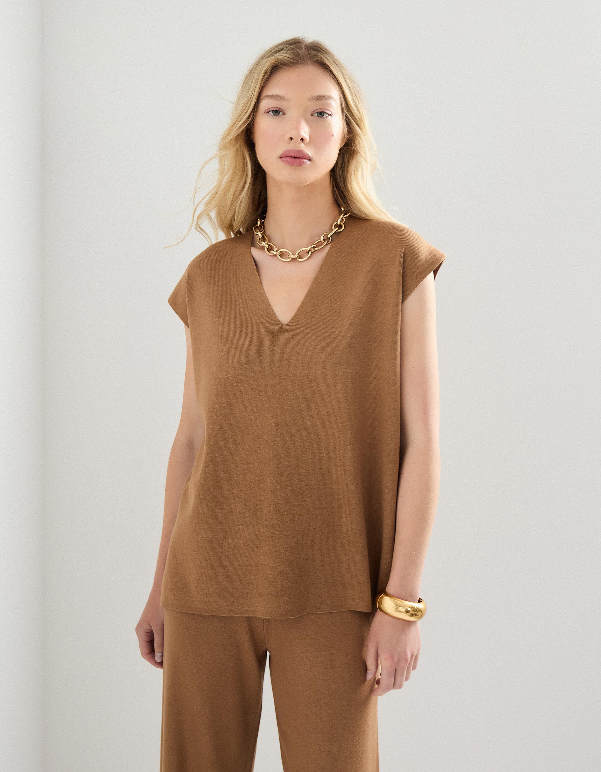 Comprar Online Colete de Malha, Mulher, Castanho Claro 