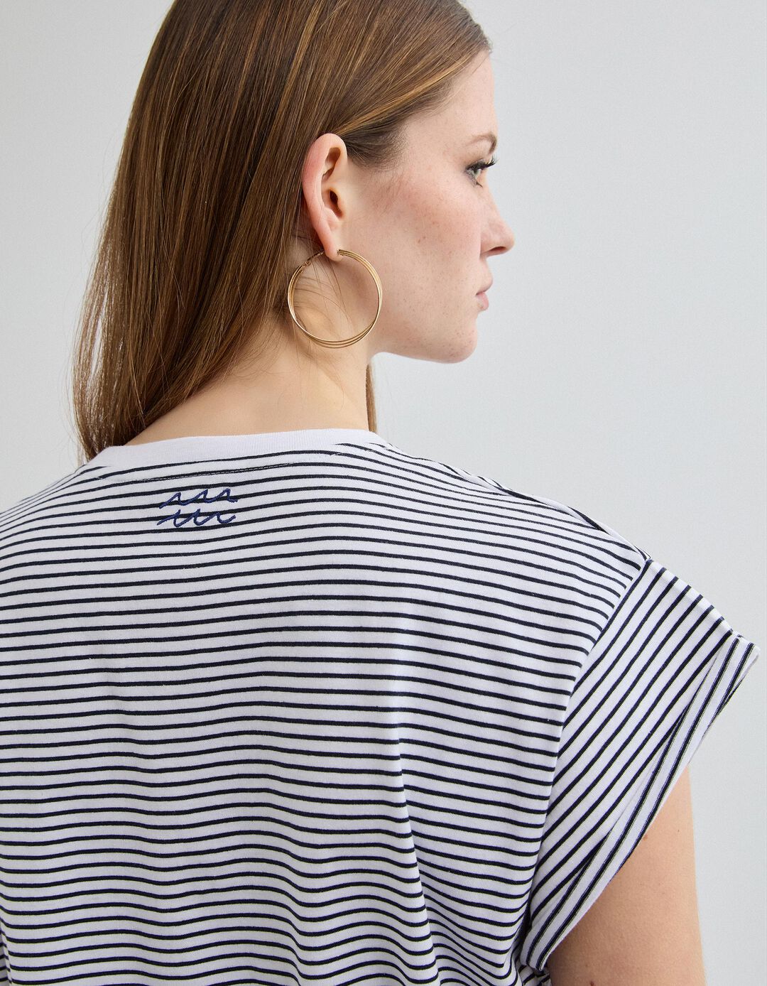 T-shirt Bordado, Mulher, Azul