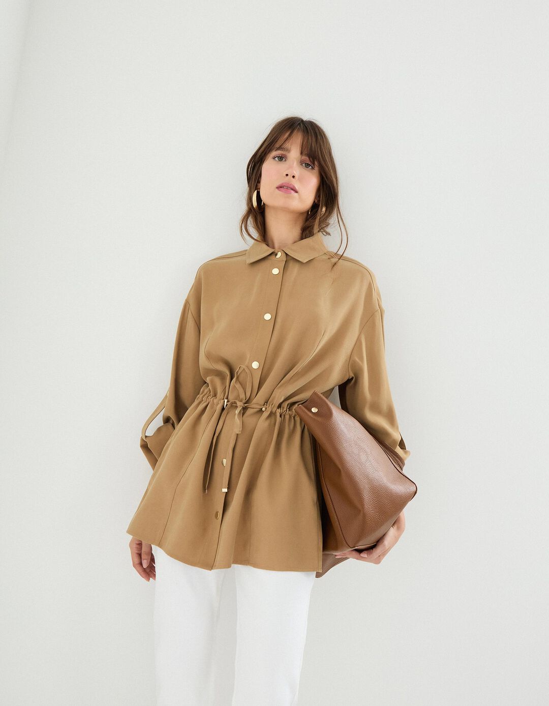 Sobrecamisa em Liocel, Mulher, Bege 