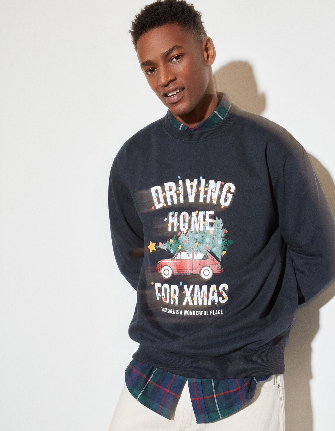 'Christmas' Fleece Sweatshirt, Men, Dark Blue