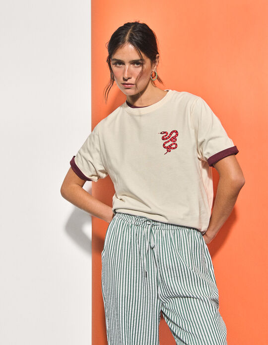 Comprar Online T-shirt Estampada, Mulher, Bege Claro