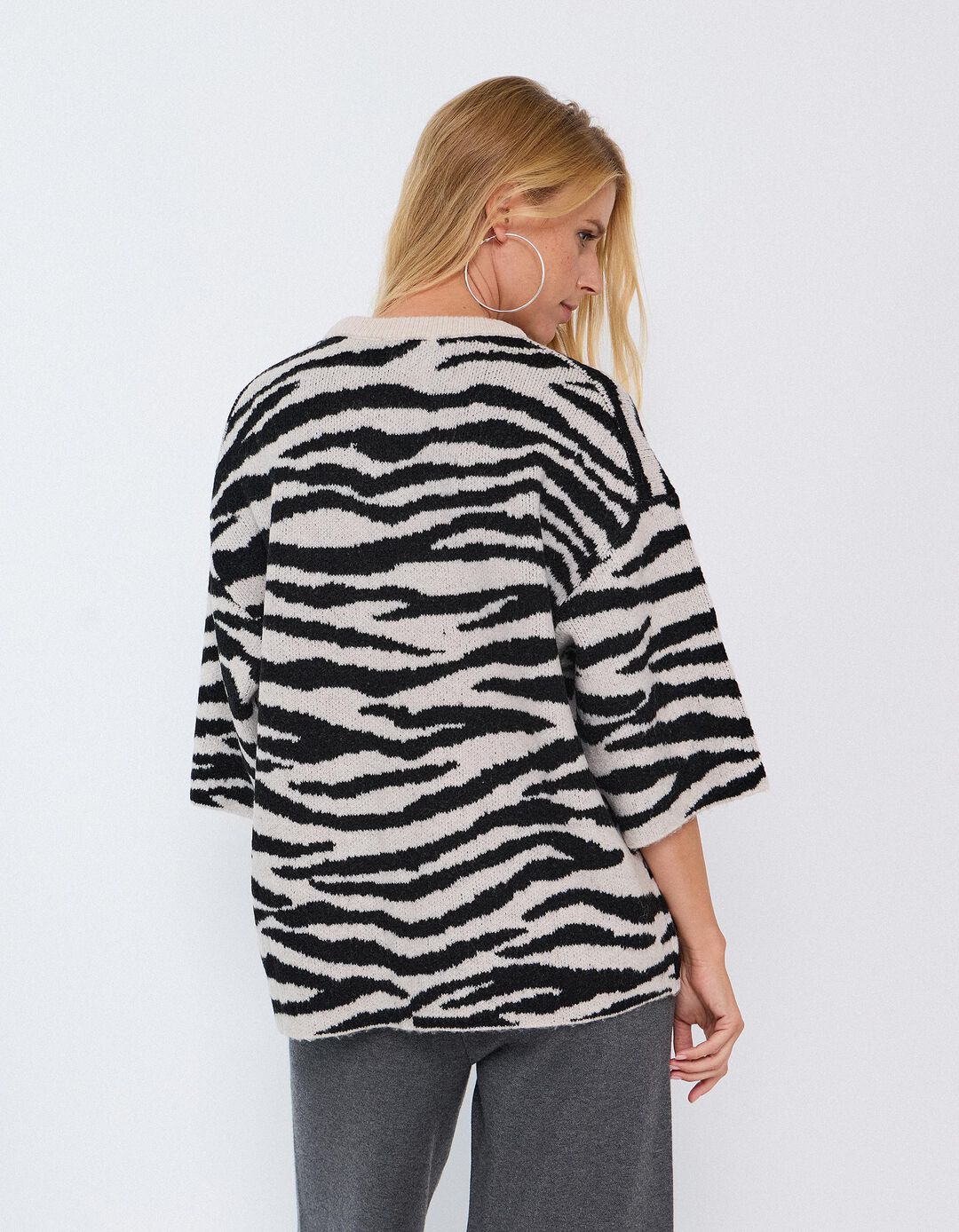 Camisola De Malha Animal Print, Mulher, Cru