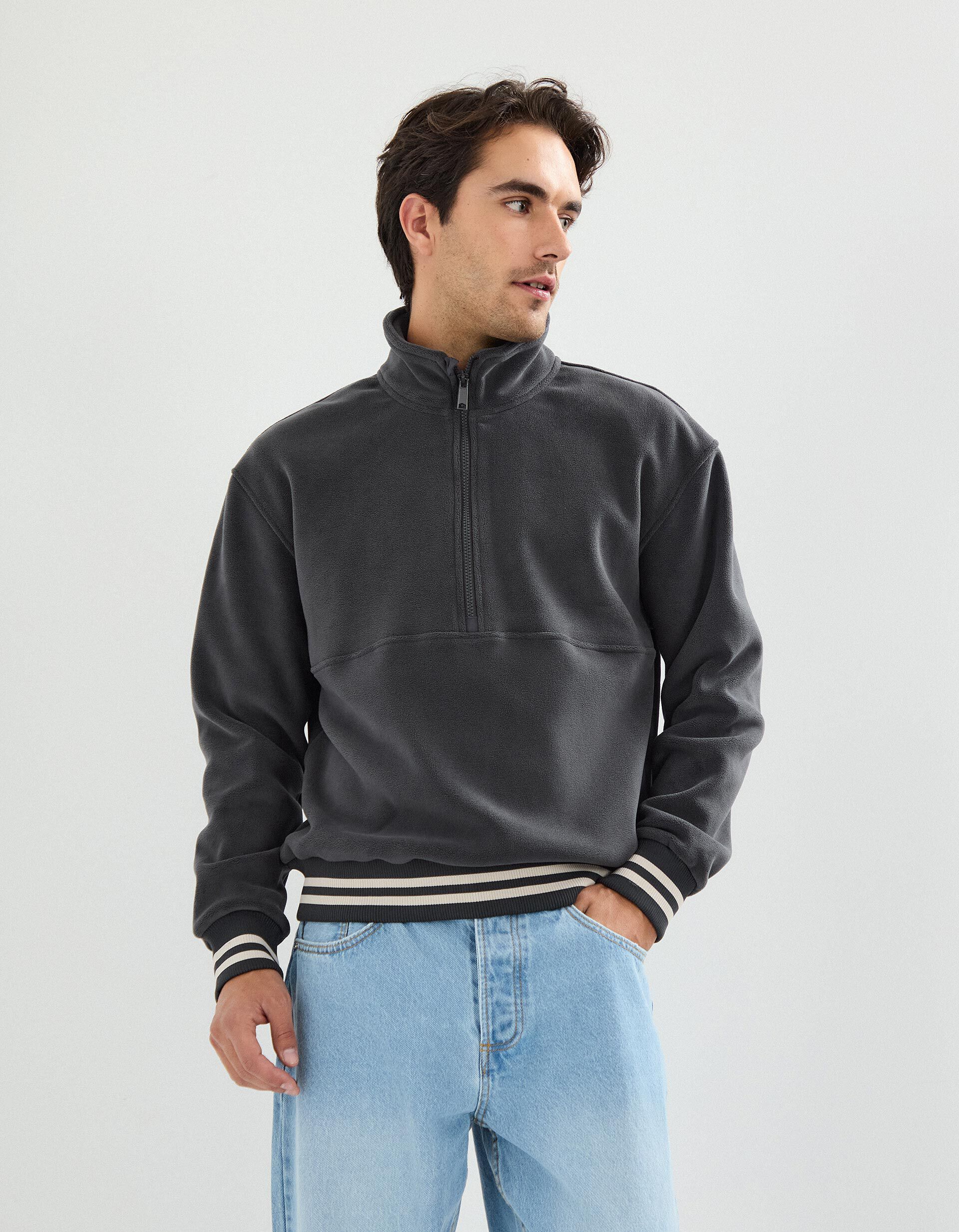 Comprar Online Camisola Polar com Fecho, Homem, Cinzento Escuro