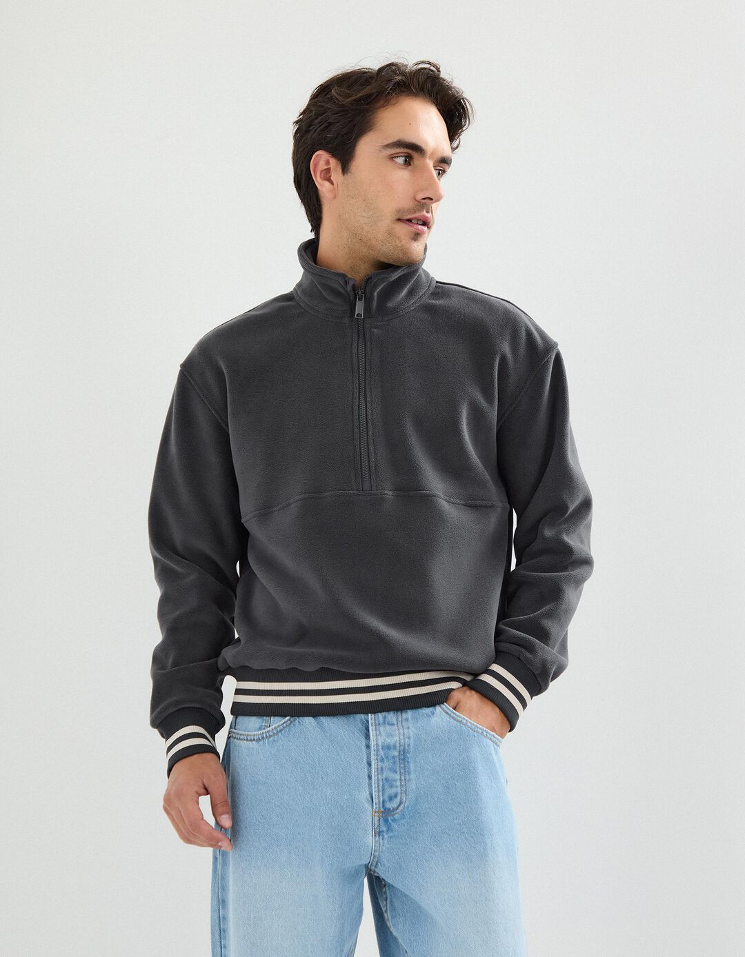 Camisola Polar com Fecho, Homem, Cinzento Escuro