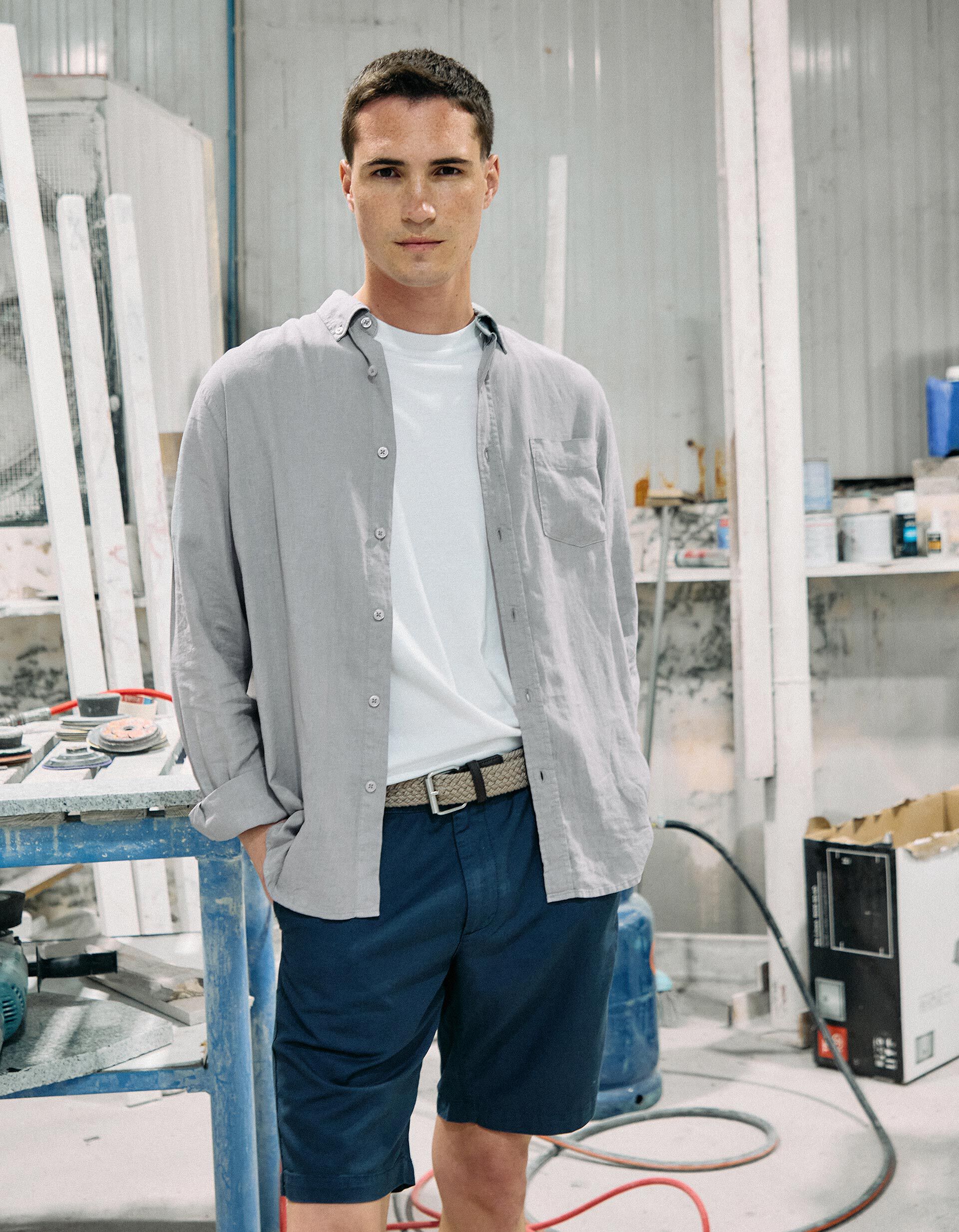 Camisa com Linho, Homem, Verde Claro 