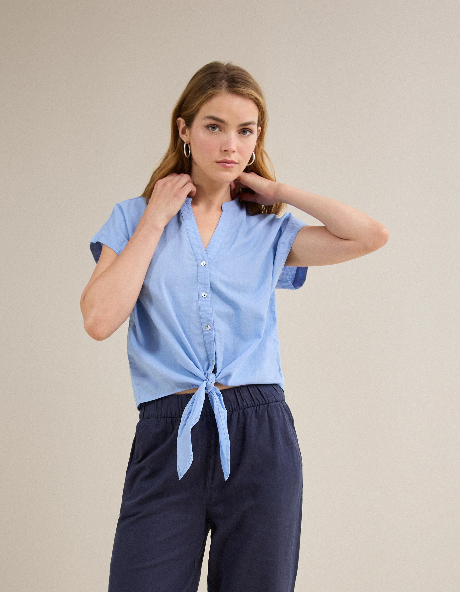 Comprar Online Blusa Com Linho, Mulher, Azul