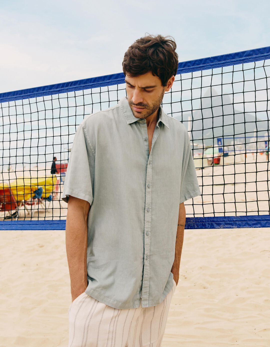 Camisa com Linho, Homem, Cinzento