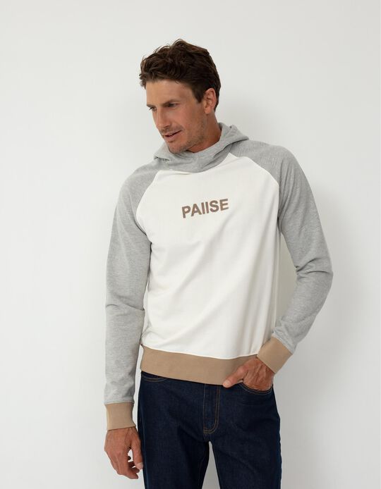 Sweatshirt com Capuz, Homem, Branco/ Cinza