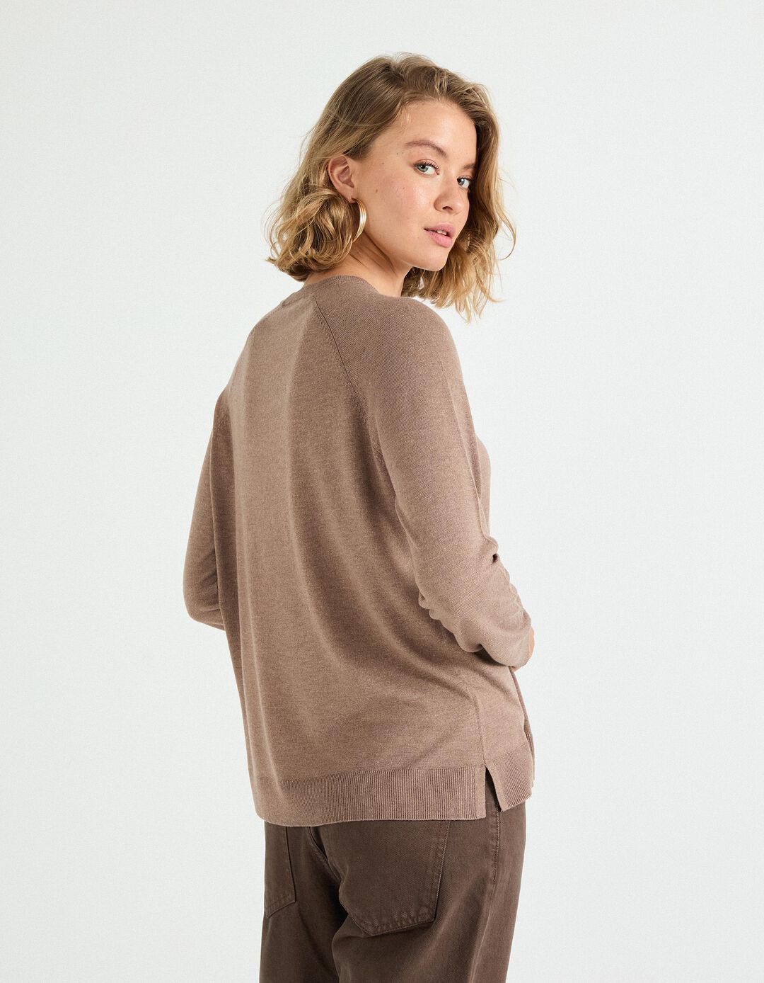 Camisola com Caxemira, Mulher, Bege Escuro 