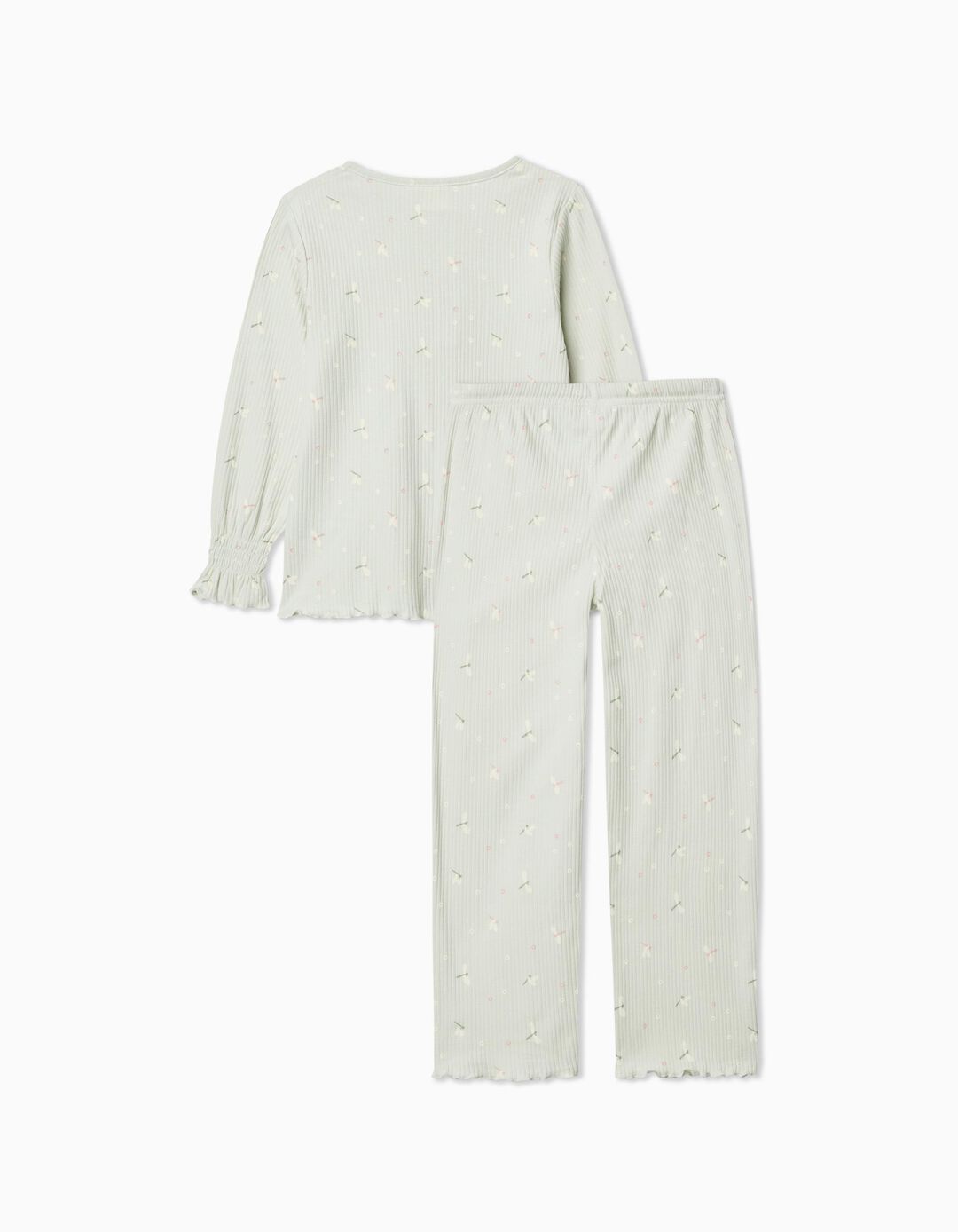 Printed Ribbed Pajamas, Girl, Green
