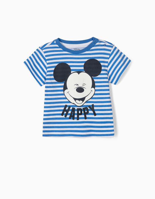 T-shirt para Beb&eacute; Menino 'Happy Mickey', Azul e Branco
