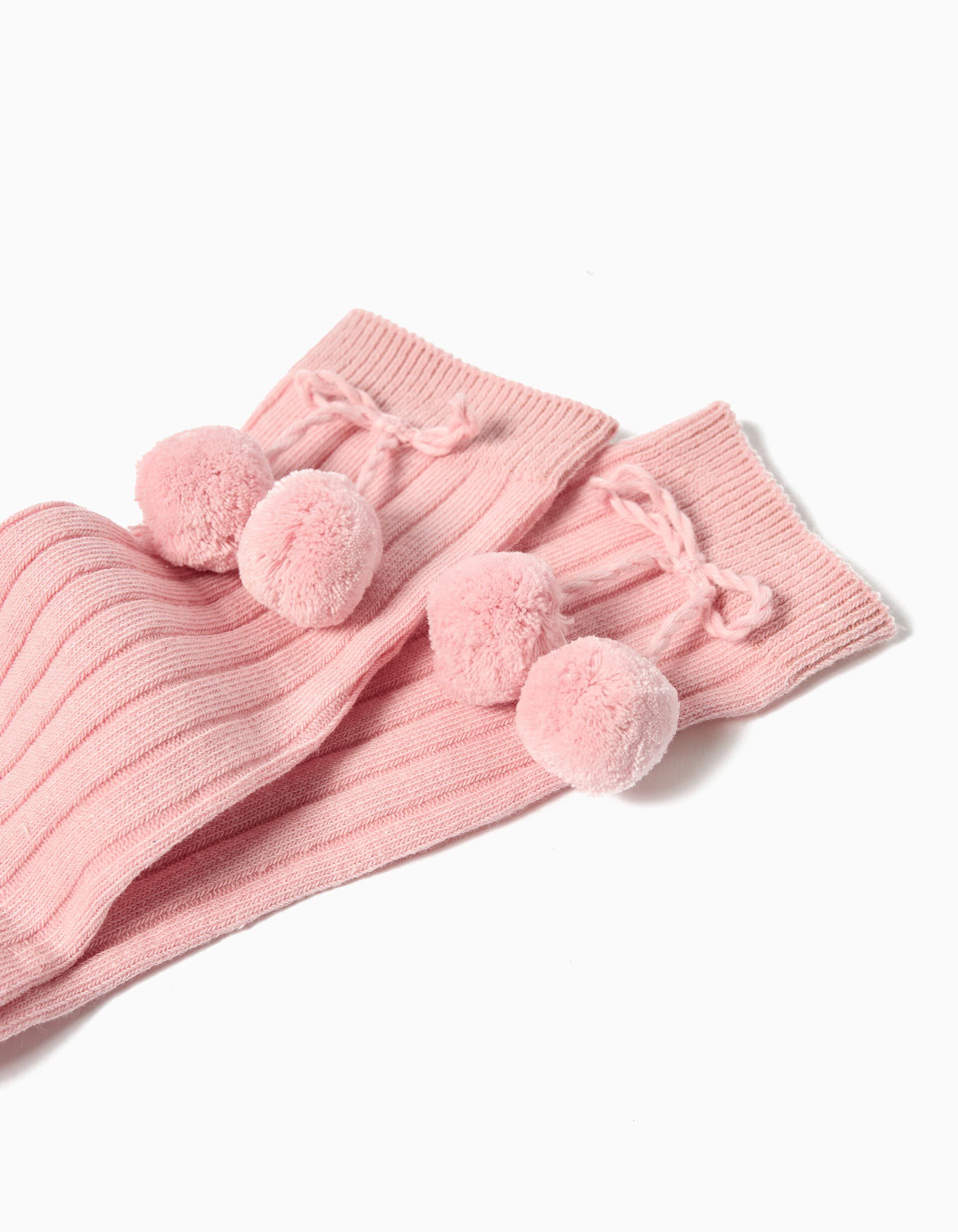 Comprar Online Pack 2 Pares de Meias Altas Caneladas La&ccedil;o, Menina, Rosa