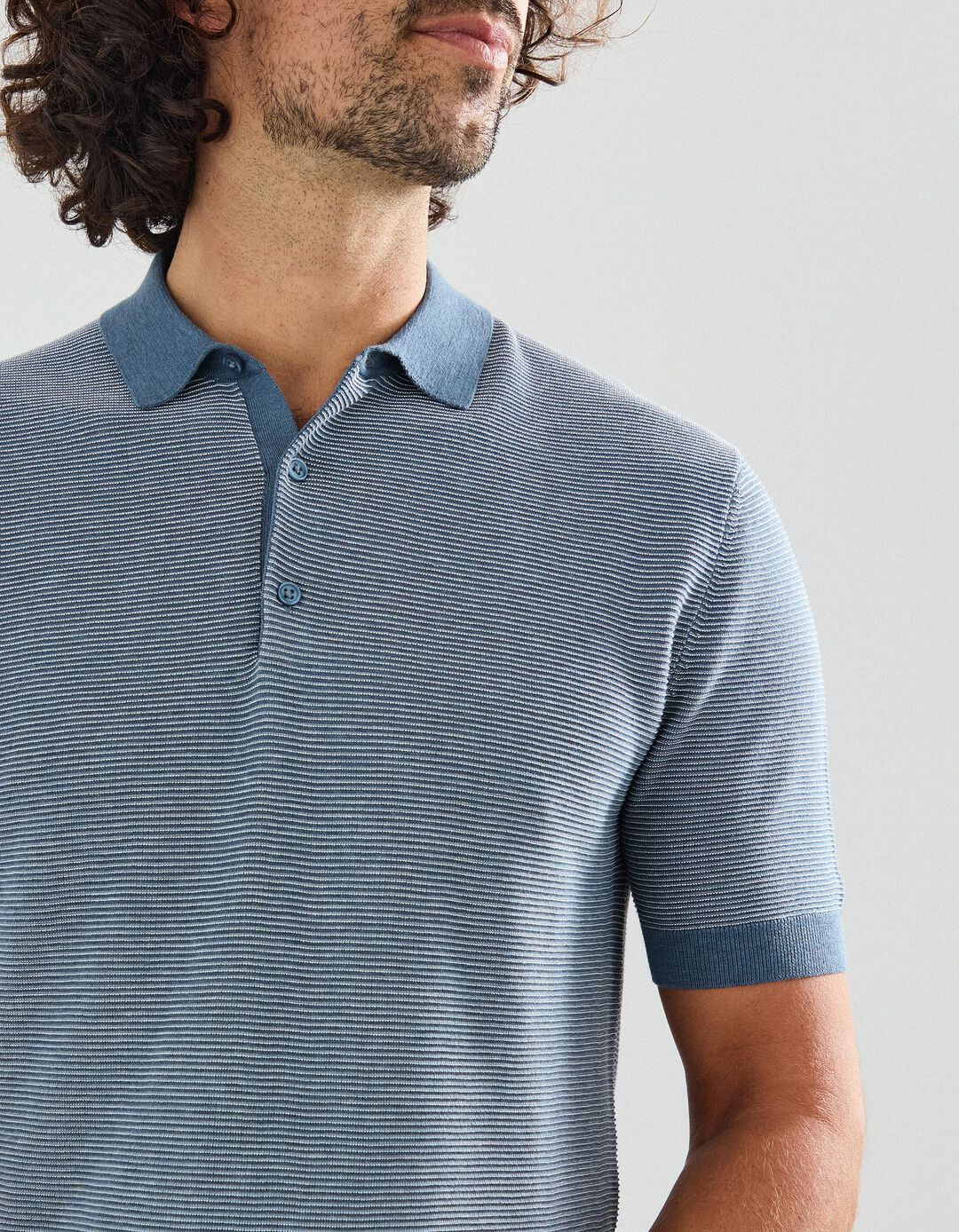 Polo de Malha com Riscas, Homem, Azul