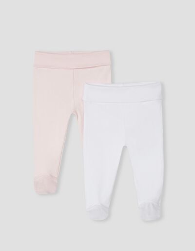 2 Plain Trousers, Babies, White/ Pink