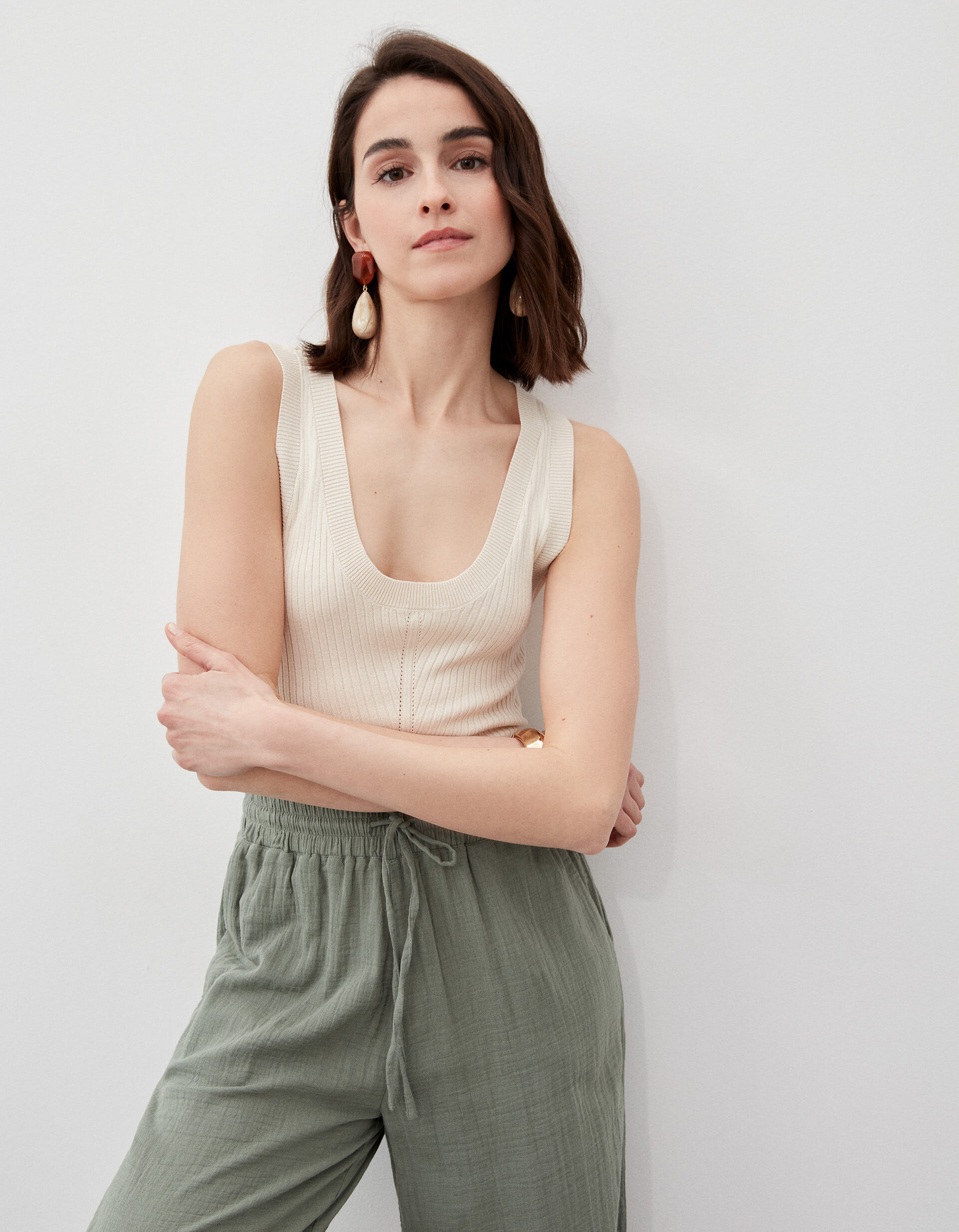 Comprar Online Ribbed Top, Women, Light Beige